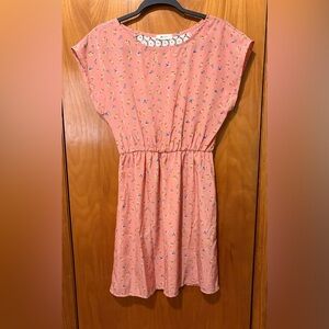 Everly Brand Coral Floral Elastic-Waist Dress Peekaboo Lace Detailed Back Size S